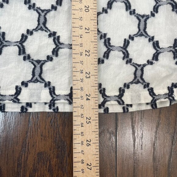 LOFT Top XS Ivory Navy Blue Textured Lightweight Cotton Popover Blouse Women's - Picture 10 of 13